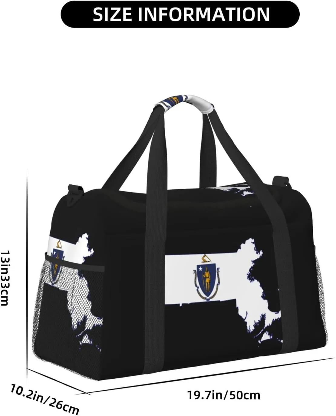 Flag Map Of Massachusetts Travel Duffel Bag Large Foldable Waterproof Overnight Bag For Beach Swim Bags Pool Sports Gym