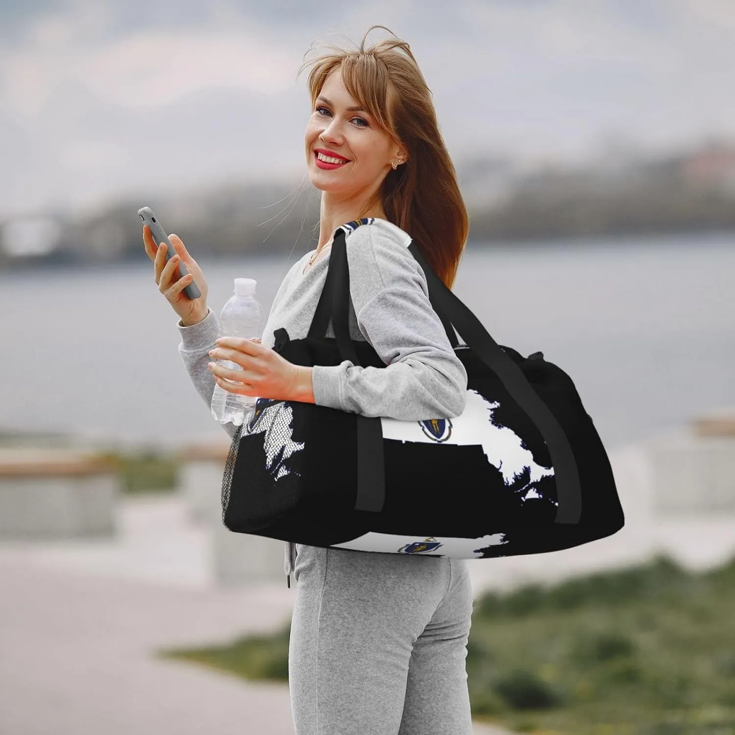 Flag Map Of Massachusetts Travel Duffel Bag Large Foldable Waterproof Overnight Bag For Beach Swim Bags Pool Sports Gym