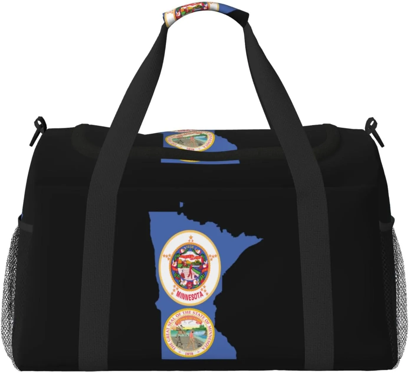 Flag Map Of Minnesota Travel Duffel Bag Large Foldable Waterproof Overnight Bag For Beach Swim Bags Pool Sports Gym