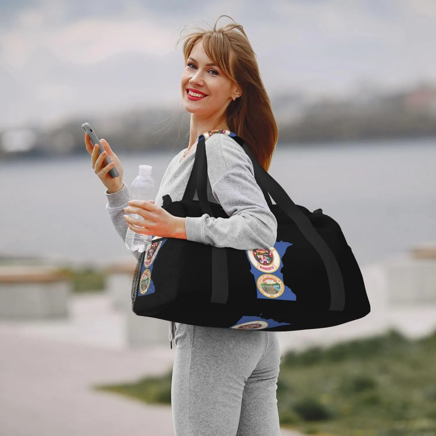 Flag Map Of Minnesota Travel Duffel Bag Large Foldable Waterproof Overnight Bag For Beach Swim Bags Pool Sports Gym