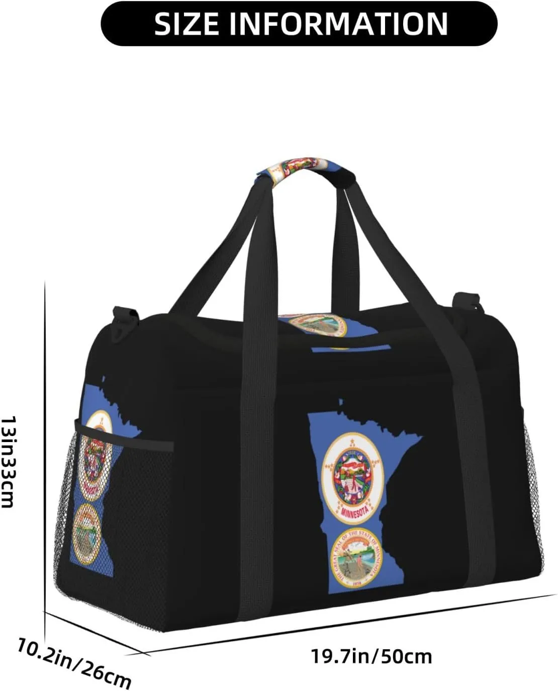 Flag Map Of Minnesota Travel Duffel Bag Large Foldable Waterproof Overnight Bag For Beach Swim Bags Pool Sports Gym