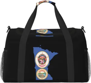 Flag Map Of Minnesota Travel Duffel Bag Large Foldable Waterproof Overnight Bag For Beach Swim Bags Pool Sports Gym