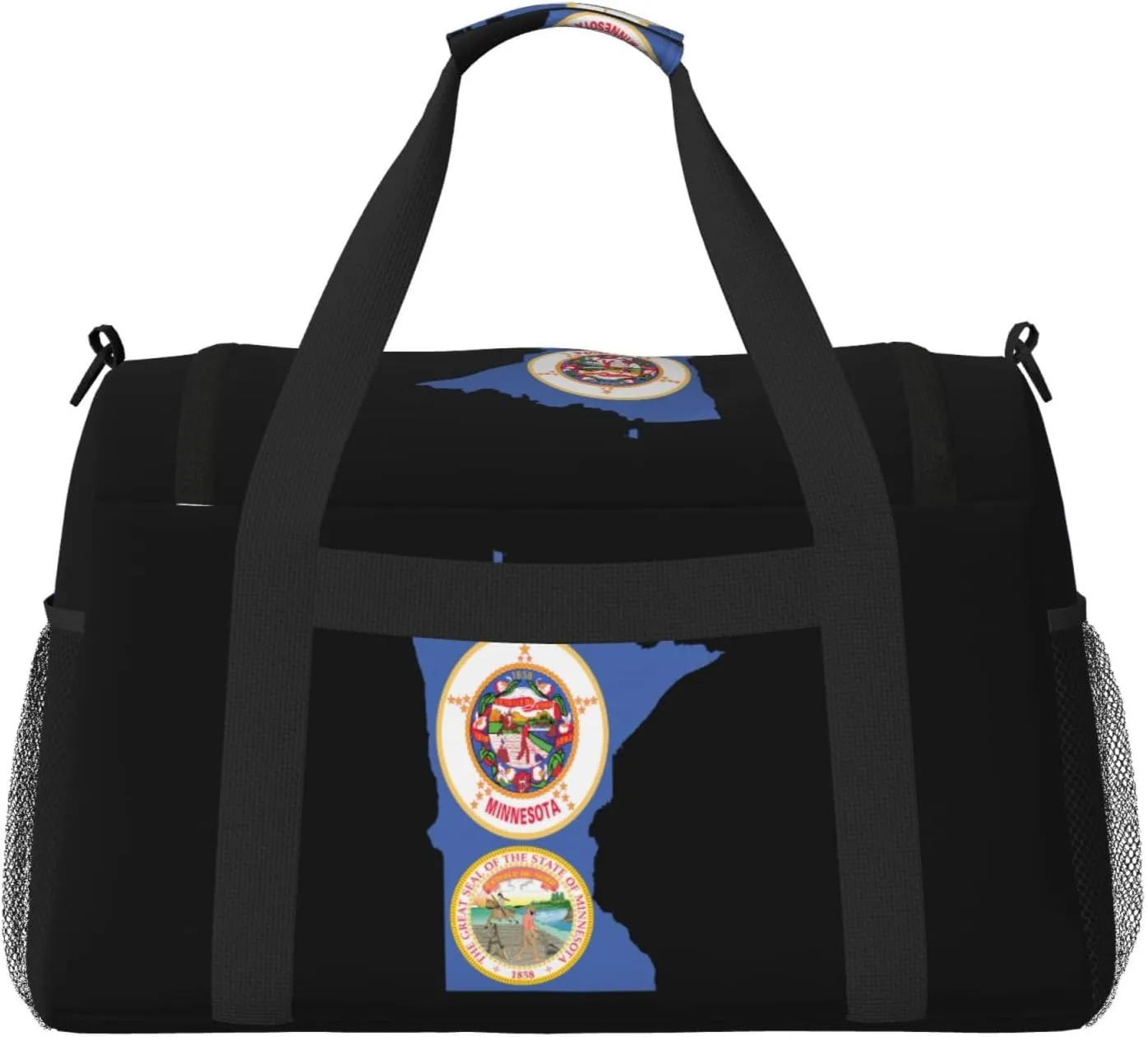 Flag Map Of Minnesota Travel Duffel Bag Large Foldable Waterproof Overnight Bag For Beach Swim Bags Pool Sports Gym