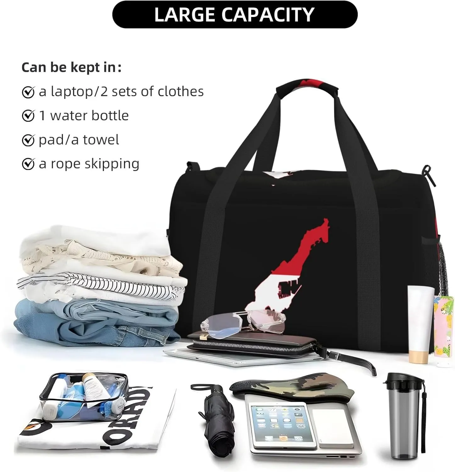 Flag Map Of Monaco Travel Duffel Bag Large Foldable Waterproof Overnight Bag For Beach Swim Bags Pool Sports Gym