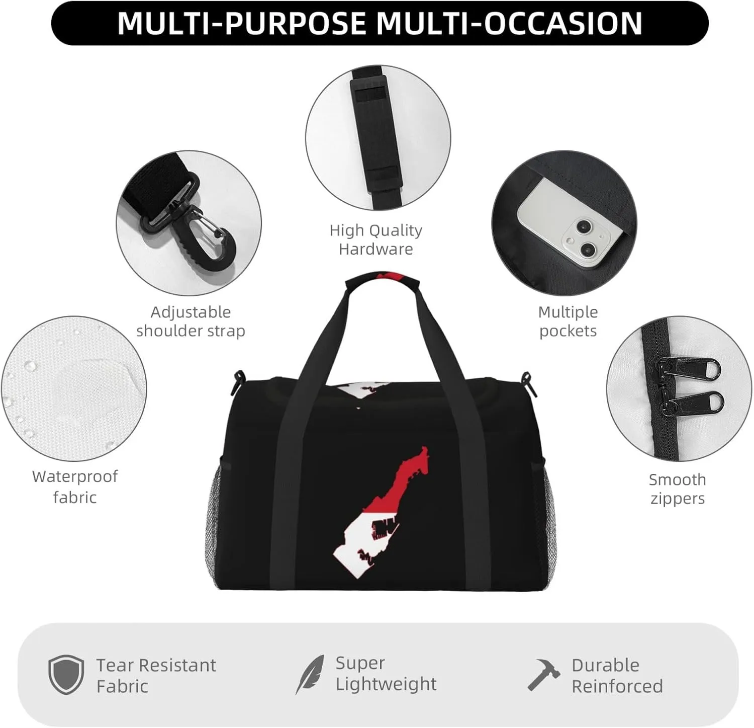 Flag Map Of Monaco Travel Duffel Bag Large Foldable Waterproof Overnight Bag For Beach Swim Bags Pool Sports Gym