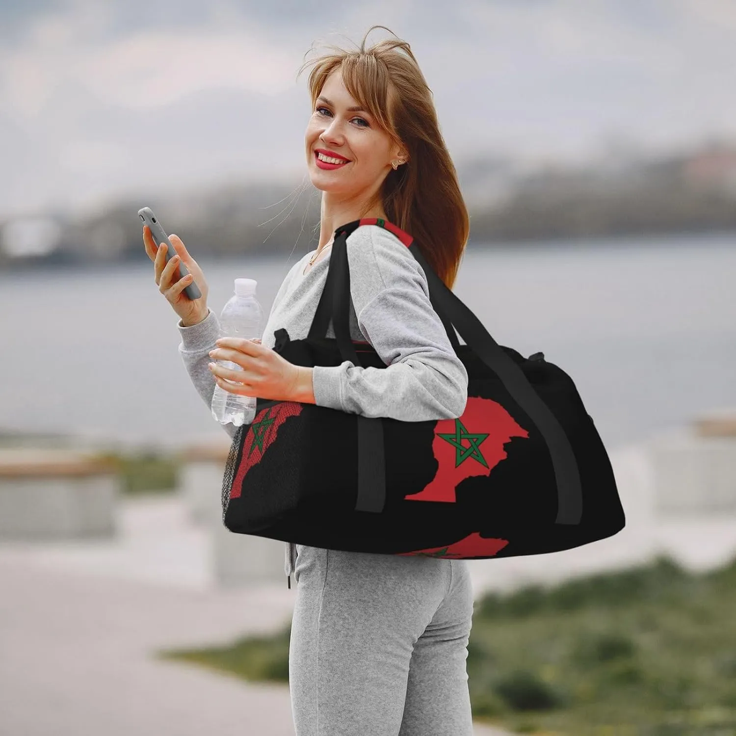 Flag Map Of Morocco Travel Duffel Bag Large Foldable Waterproof Overnight Bag For Beach Swim Bags Pool Sports Gym