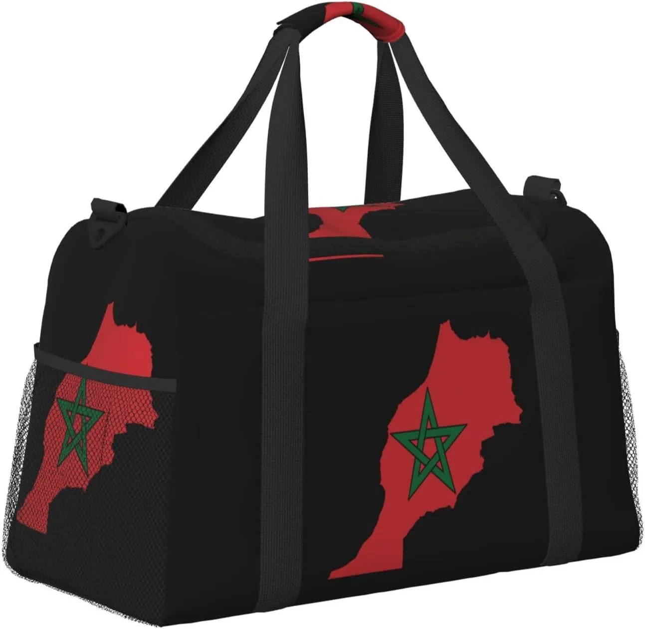 Flag Map Of Morocco Travel Duffel Bag Large Foldable Waterproof Overnight Bag For Beach Swim Bags Pool Sports Gym