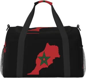 Flag Map Of Morocco Travel Duffel Bag Large Foldable Waterproof Overnight Bag For Beach Swim Bags Pool Sports Gym