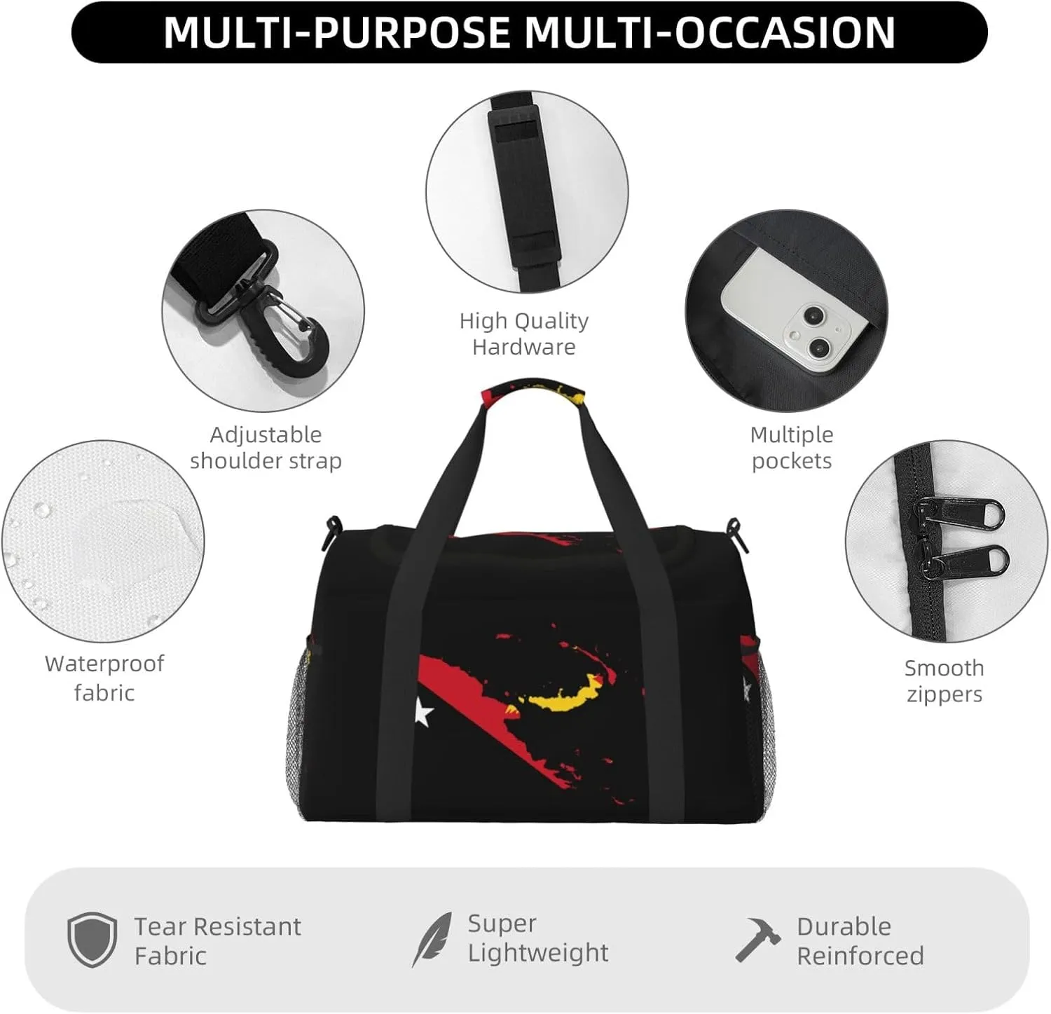 Flag Map Of New Guinea Travel Duffel Bag Large Foldable Waterproof Overnight Bag For Beach Swim Bags Pool Sports Gym