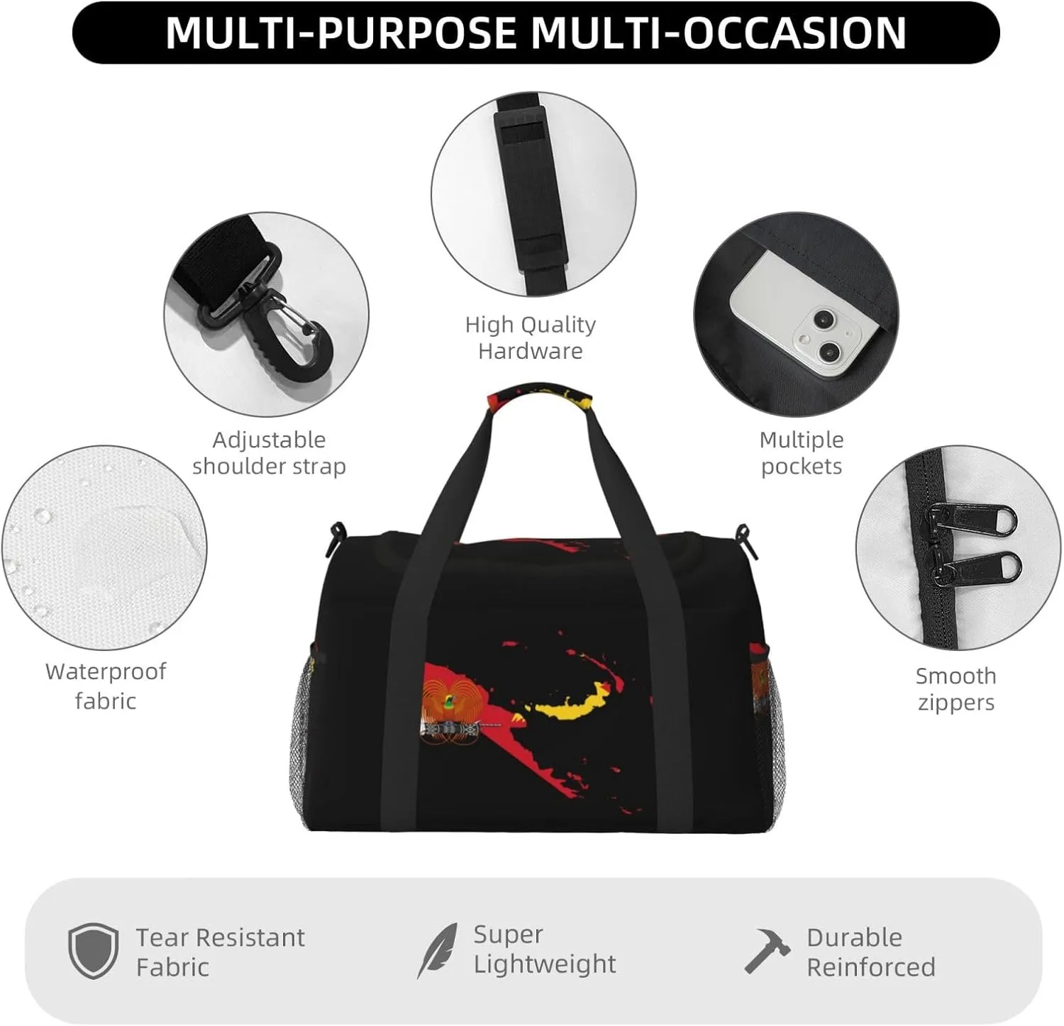 Flag Map Of New Guinea Travel Duffel Bag Large Foldable Waterproof Overnight Bag For Beach Swim Bags Pool Sports Gym