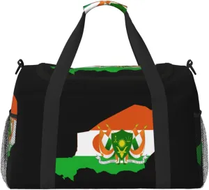 Flag Map Of Niger Travel Duffel Bag Large Foldable Waterproof Overnight Bag For Beach Swim Bags Pool Sports Gym