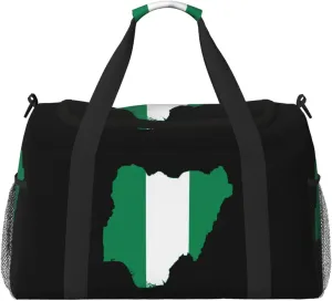 Flag Map Of Nigeria Travel Duffel Bag Large Foldable Waterproof Overnight Bag For Beach Swim Bags Pool Sports Gym