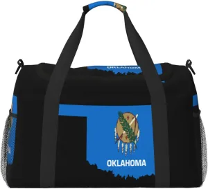 Flag Map Of Oklahoma Travel Duffel Bag Large Foldable Waterproof Overnight Bag For Beach Swim Bags Pool Sports Gym