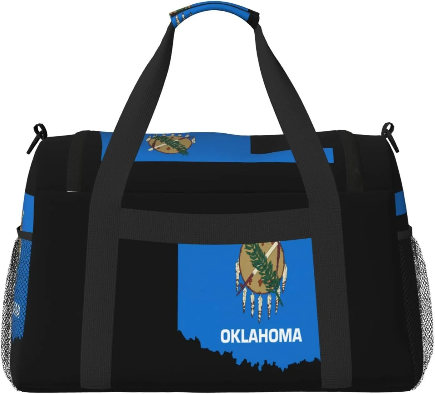 Flag Map Of Oklahoma Travel Duffel Bag Large Foldable Waterproof Overnight Bag For Beach Swim Bags Pool Sports Gym