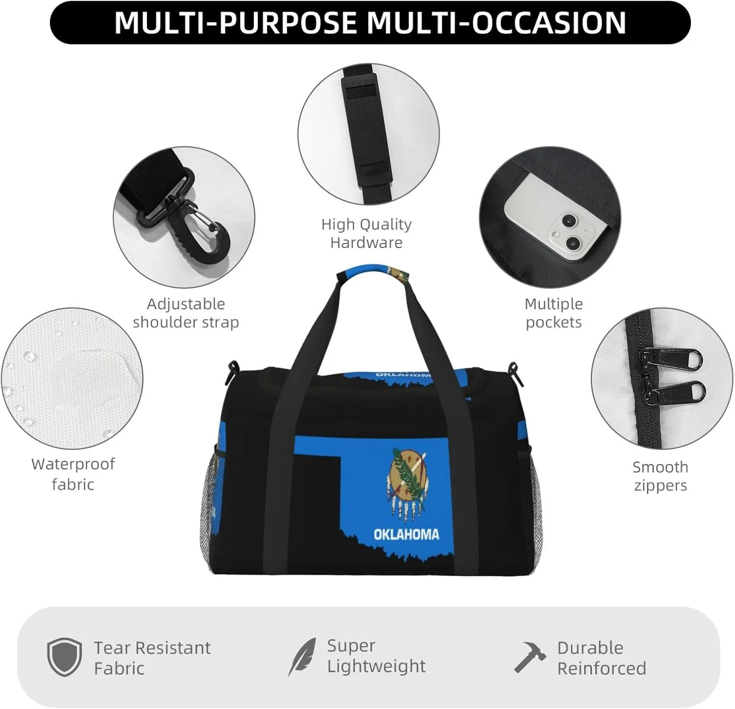 Flag Map Of Oklahoma Travel Duffel Bag Large Foldable Waterproof Overnight Bag For Beach Swim Bags Pool Sports Gym