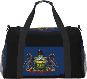 Flag Map Of Pennsylvania Travel Duffel Bag Large Foldable Waterproof Overnight Bag For Beach Swim Bags Pool Sports Gym