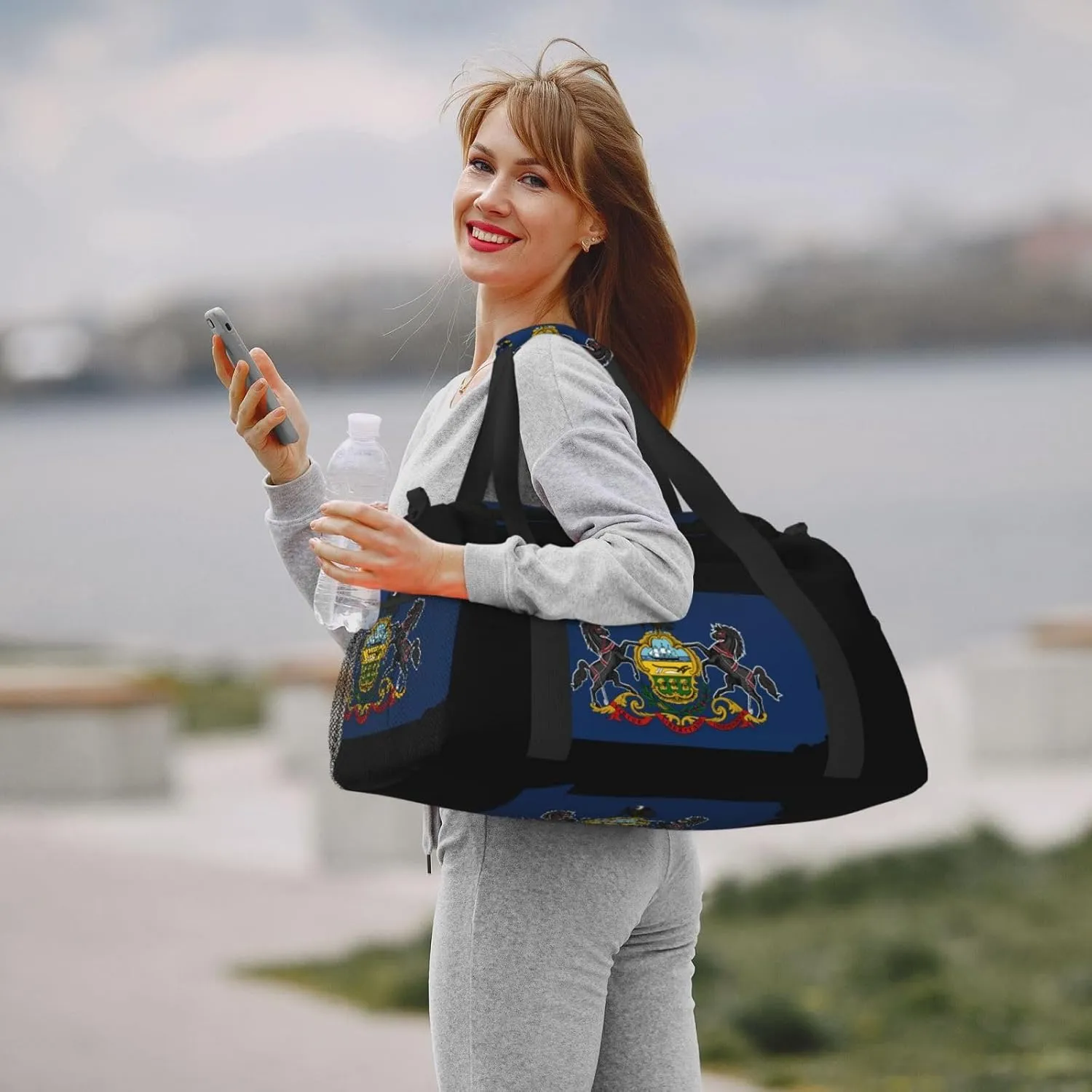Flag Map Of Pennsylvania Travel Duffel Bag Large Foldable Waterproof Overnight Bag For Beach Swim Bags Pool Sports Gym