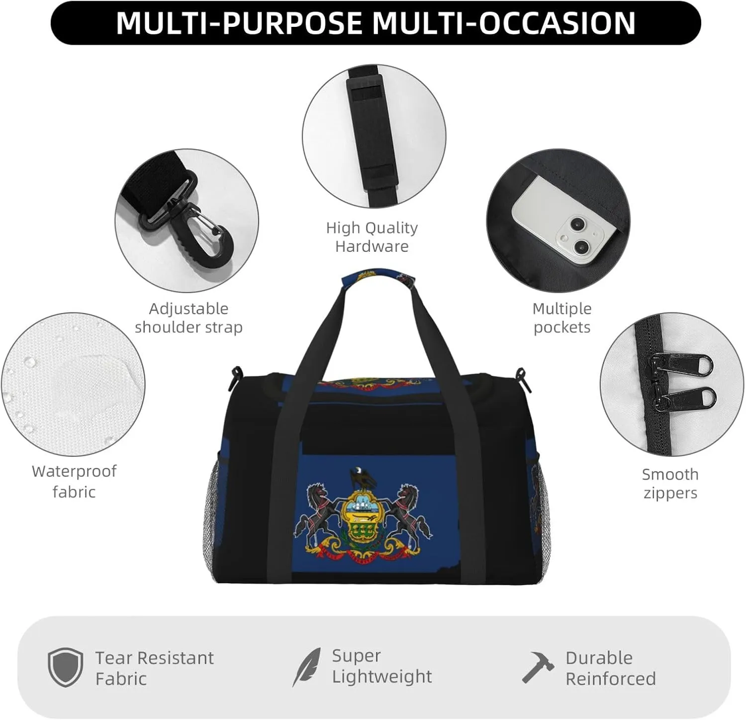 Flag Map Of Pennsylvania Travel Duffel Bag Large Foldable Waterproof Overnight Bag For Beach Swim Bags Pool Sports Gym