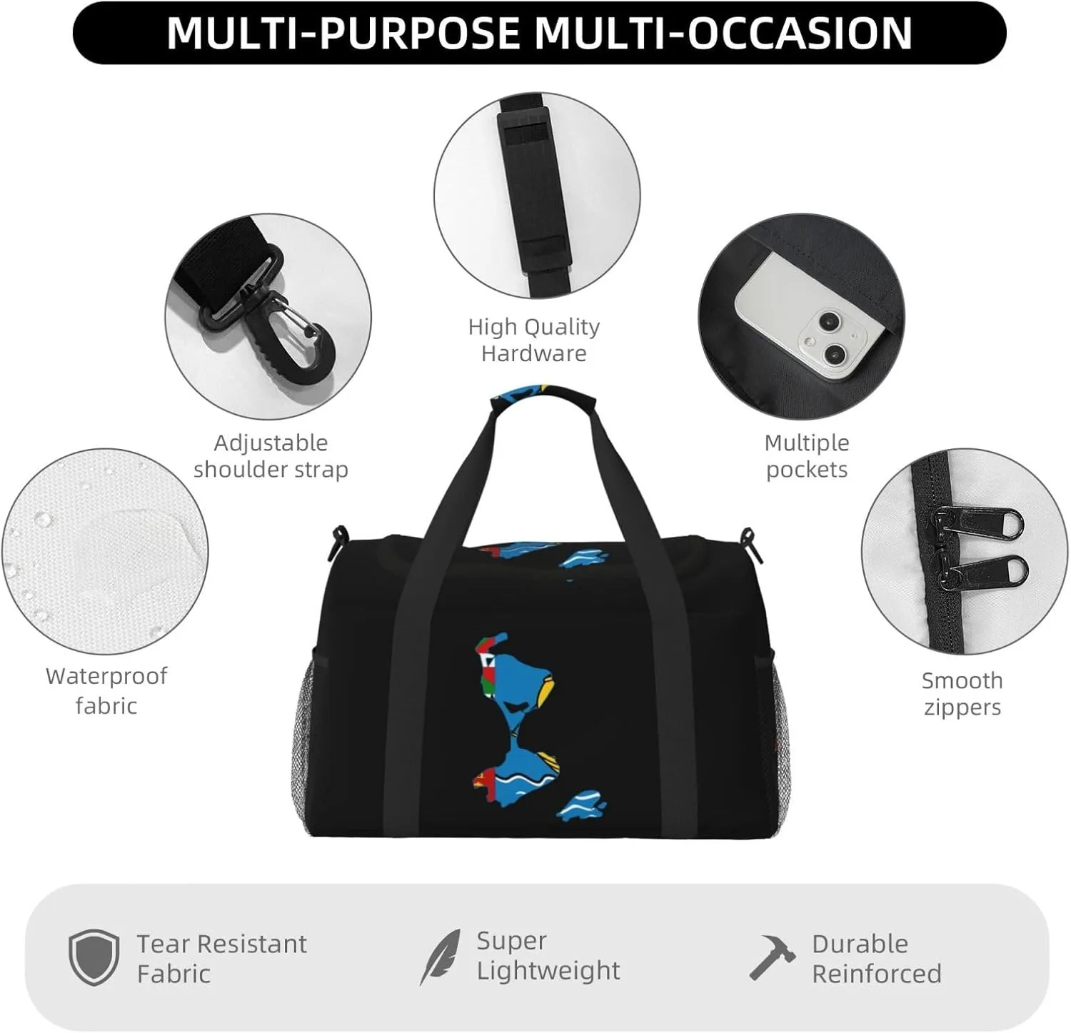 Flag Map Of Saint Pierre Miquelon Travel Duffel Bag Large Foldable Waterproof Overnight Bag For Beach Swim Bags Pool Sports Gym