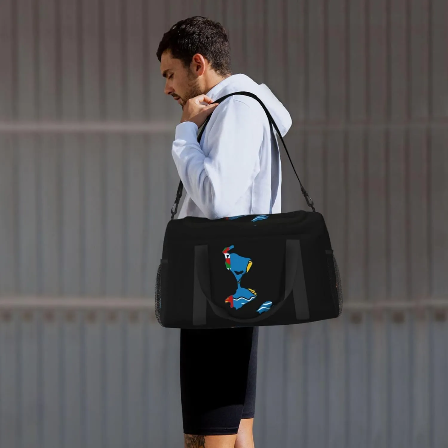 Flag Map Of Saint Pierre Miquelon Travel Duffel Bag Large Foldable Waterproof Overnight Bag For Beach Swim Bags Pool Sports Gym