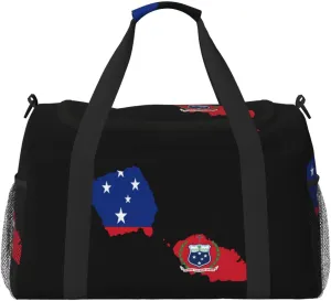 Flag Map Of Samoa Travel Duffel Bag Large Foldable Waterproof Overnight Bag For Beach Swim Bags Pool Sports Gym