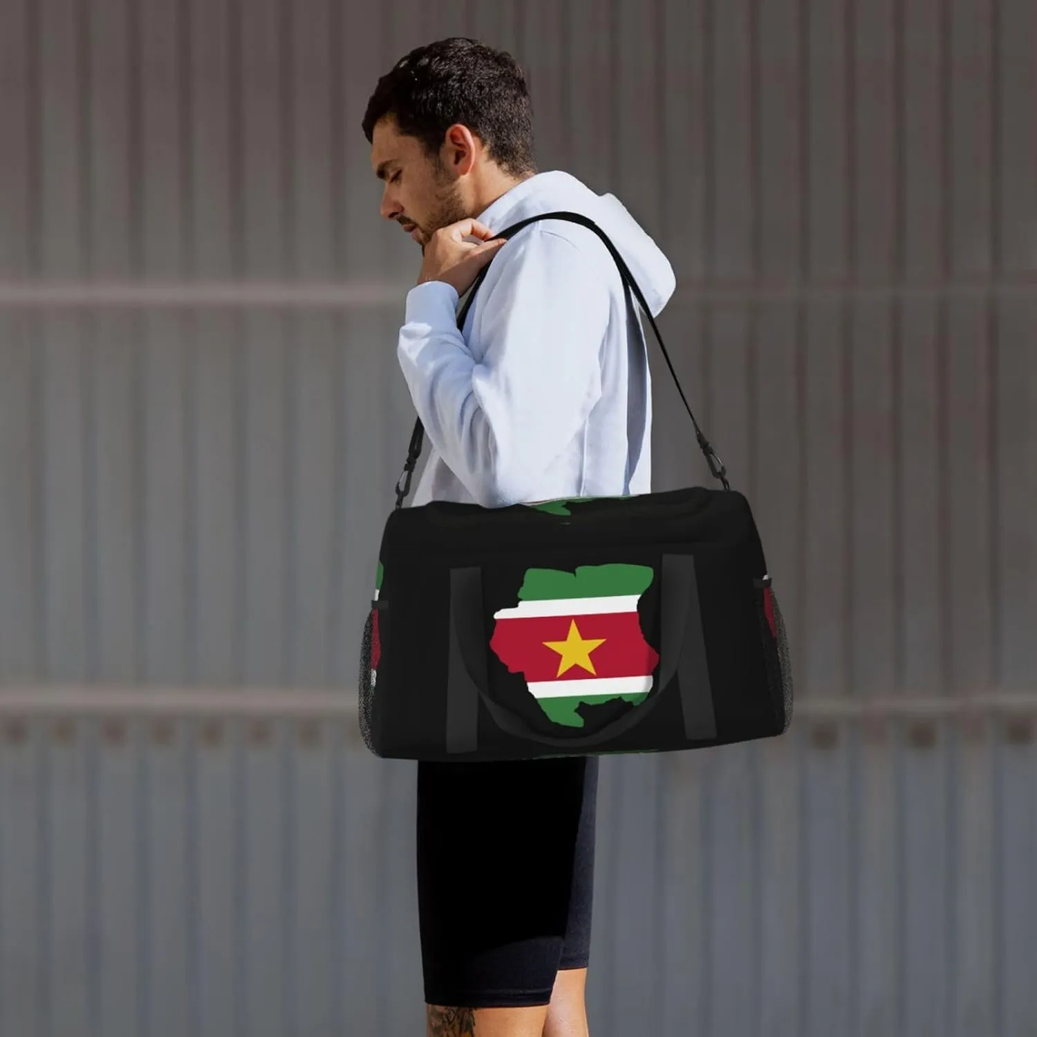 Flag Map Of Suriname Travel Duffel Bag Large Foldable Waterproof Overnight Bag For Beach Swim Bags Pool Sports Gym