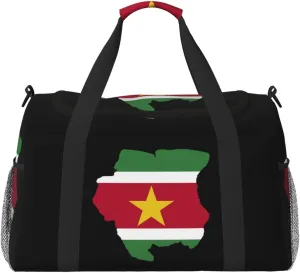Flag Map Of Suriname Travel Duffel Bag Large Foldable Waterproof Overnight Bag For Beach Swim Bags Pool Sports Gym
