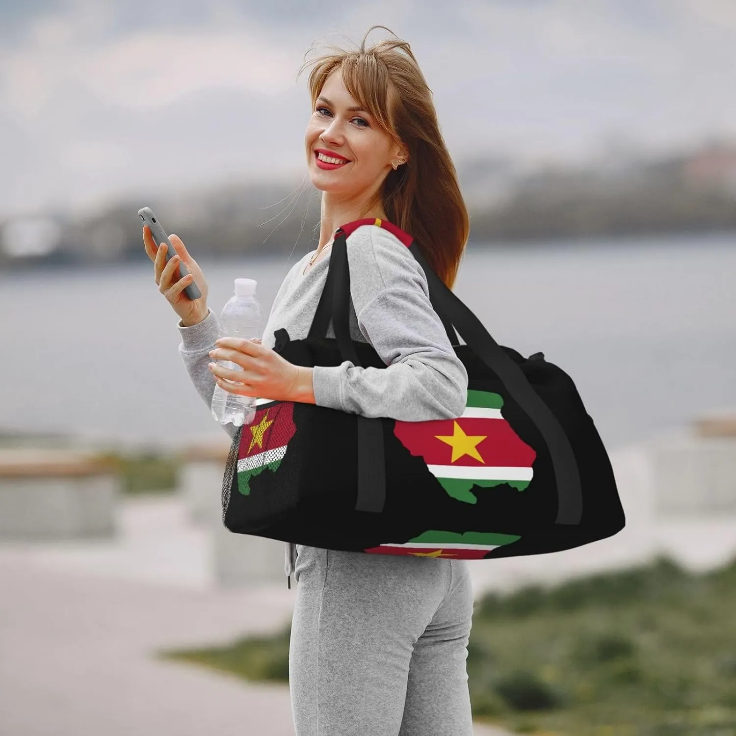 Flag Map Of Suriname Travel Duffel Bag Large Foldable Waterproof Overnight Bag For Beach Swim Bags Pool Sports Gym