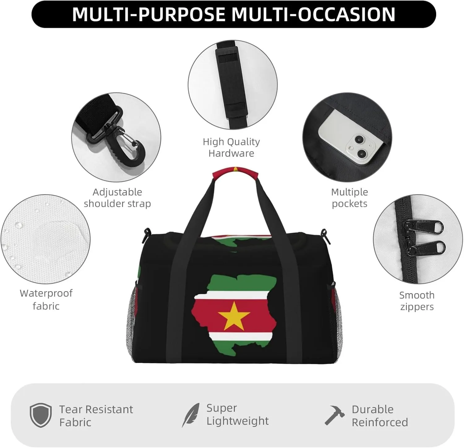 Flag Map Of Suriname Travel Duffel Bag Large Foldable Waterproof Overnight Bag For Beach Swim Bags Pool Sports Gym