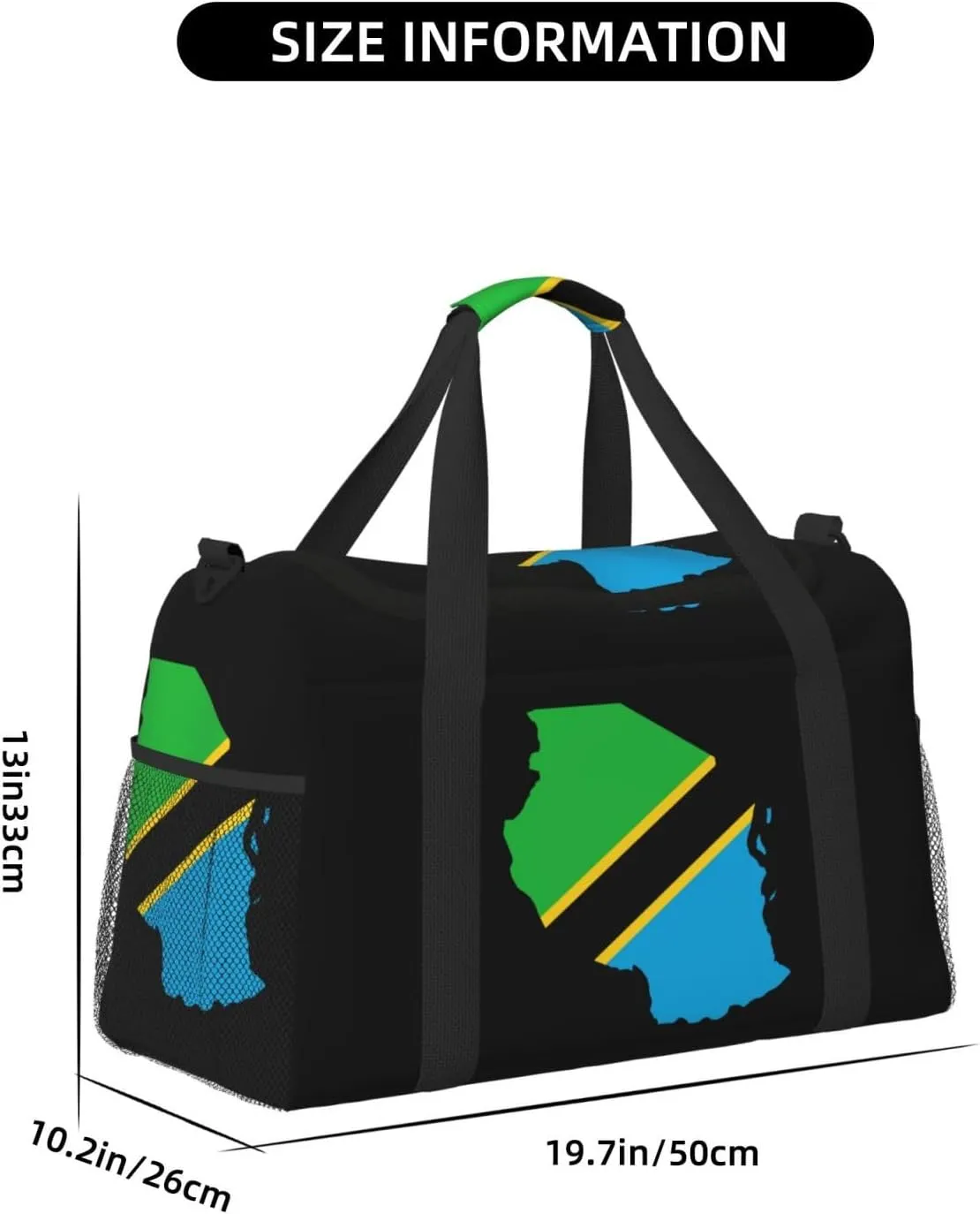 Flag Map Of Tanzania Travel Duffel Bag Large Foldable Waterproof Overnight Bag For Beach Swim Bags Pool Sports Gym