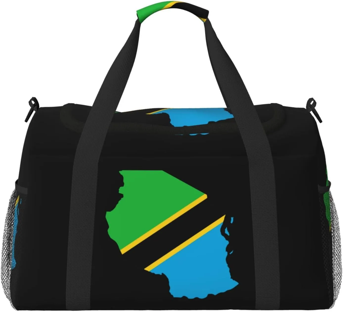 Flag Map Of Tanzania Travel Duffel Bag Large Foldable Waterproof Overnight Bag For Beach Swim Bags Pool Sports Gym