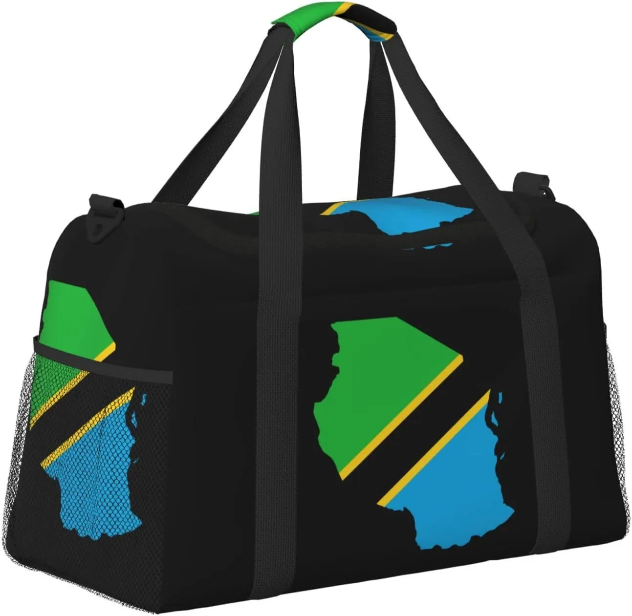Flag Map Of Tanzania Travel Duffel Bag Large Foldable Waterproof Overnight Bag For Beach Swim Bags Pool Sports Gym