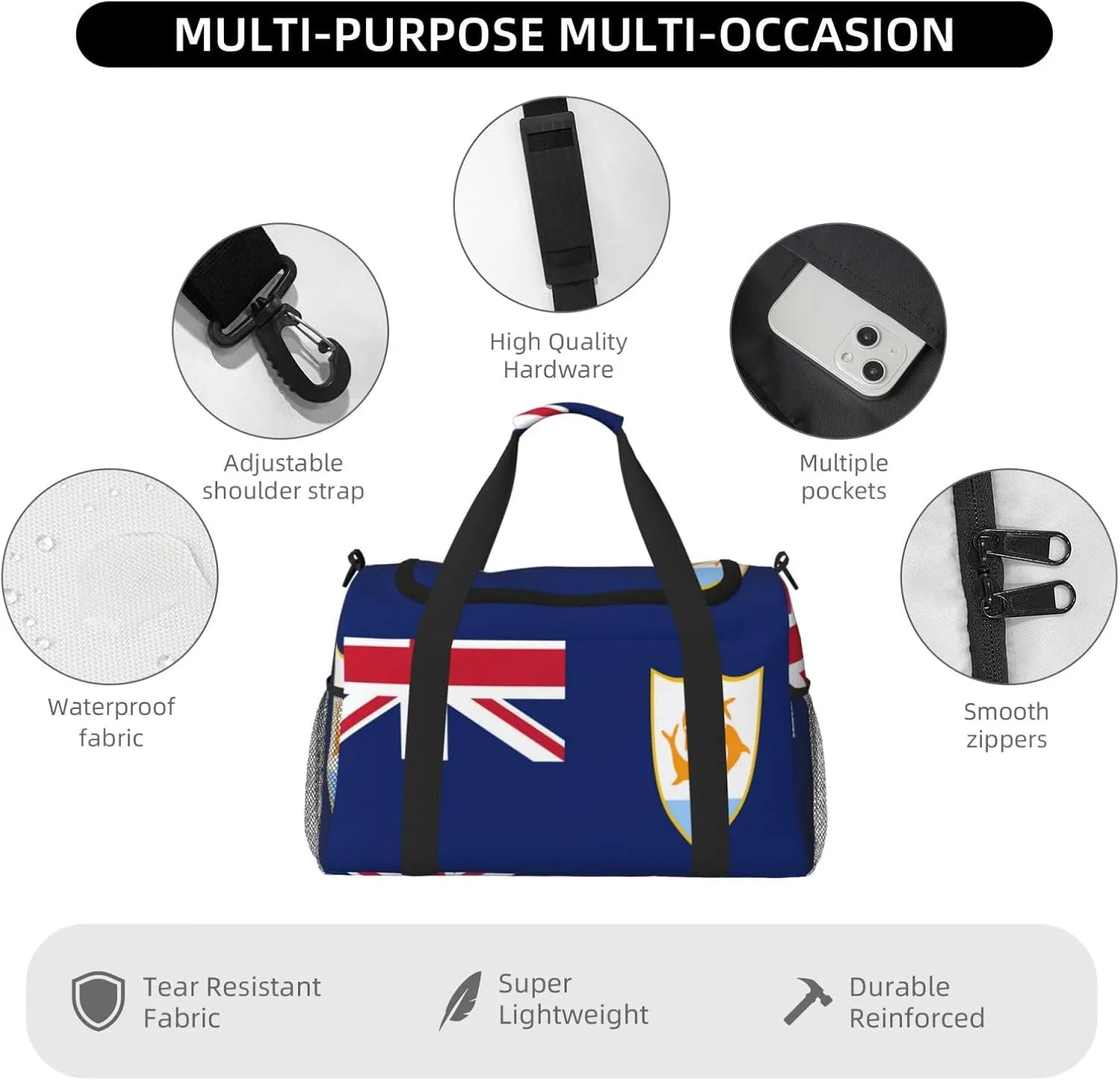 Flag Of Anguilla Travel Duffel Bag Large Foldable Waterproof Overnight Bag For Beach Swim Bags Pool Sports Gym