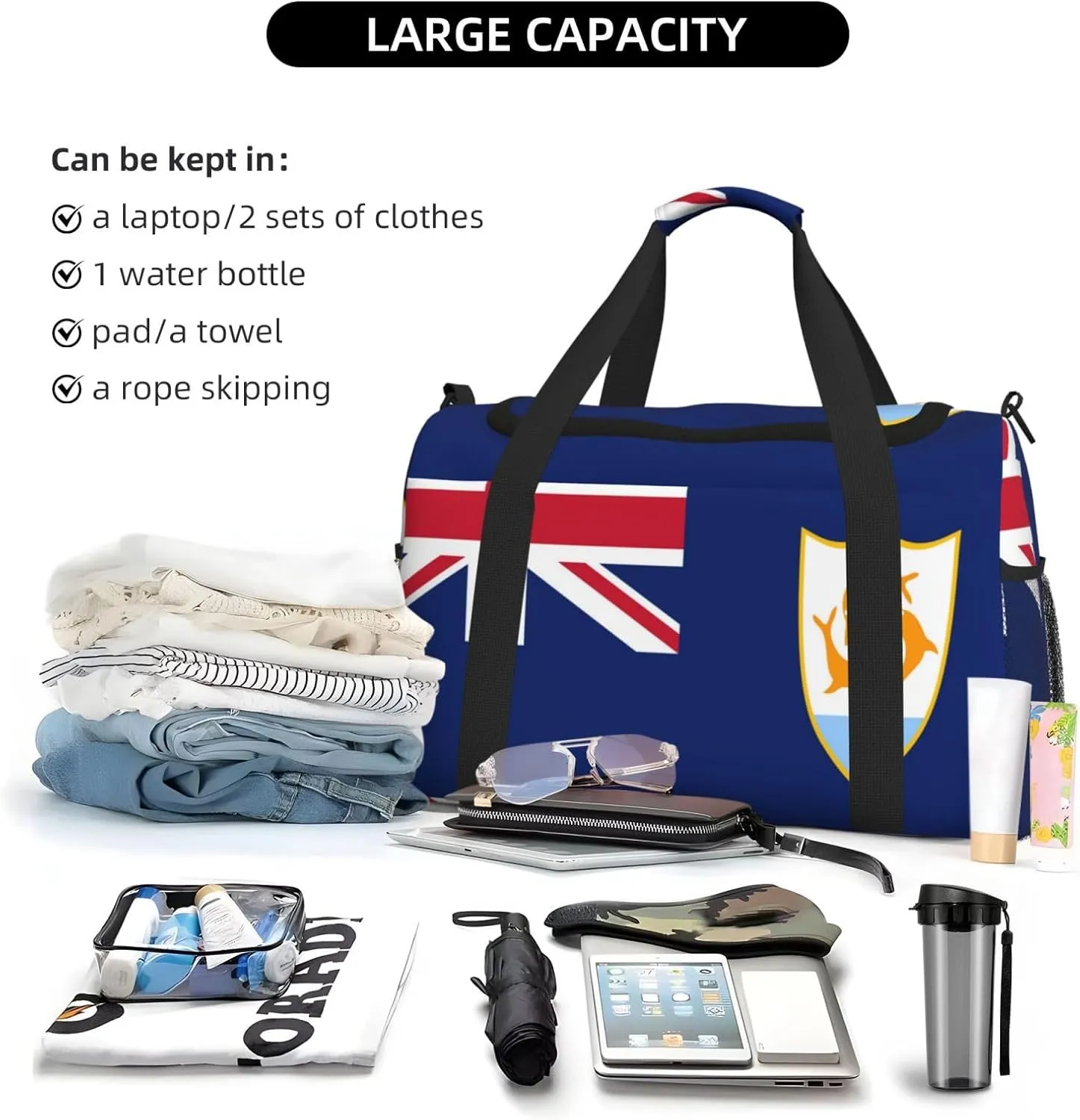 Flag Of Anguilla Travel Duffel Bag Large Foldable Waterproof Overnight Bag For Beach Swim Bags Pool Sports Gym
