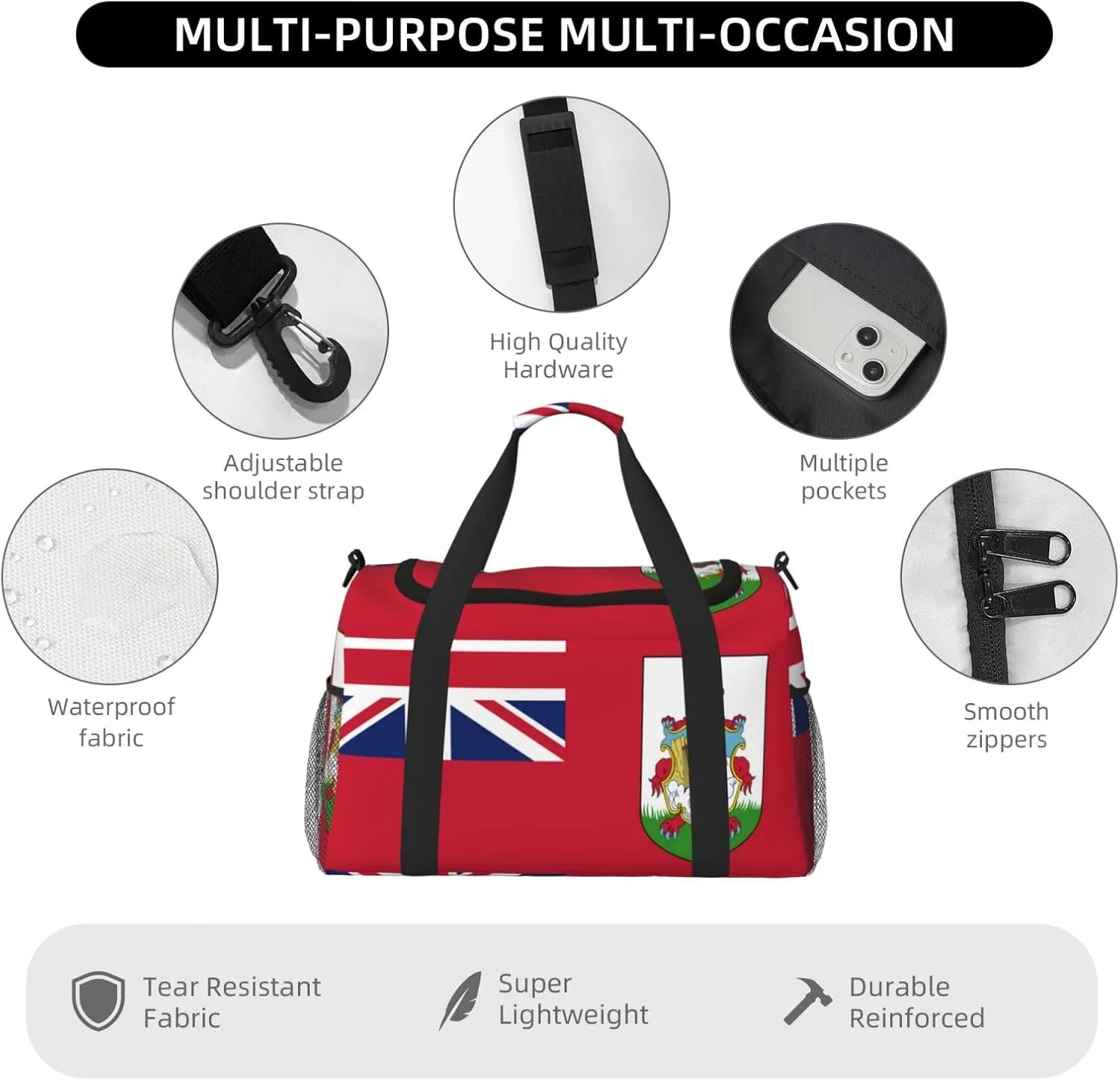 Flag Of Bermuda Travel Duffel Bag Large Foldable Waterproof Overnight Bag For Beach Swim Bags Pool Sports Gym