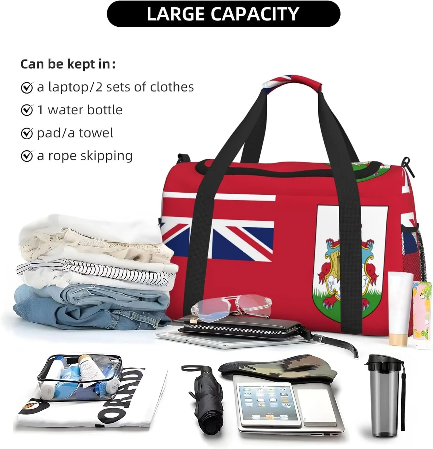 Flag Of Bermuda Travel Duffel Bag Large Foldable Waterproof Overnight Bag For Beach Swim Bags Pool Sports Gym