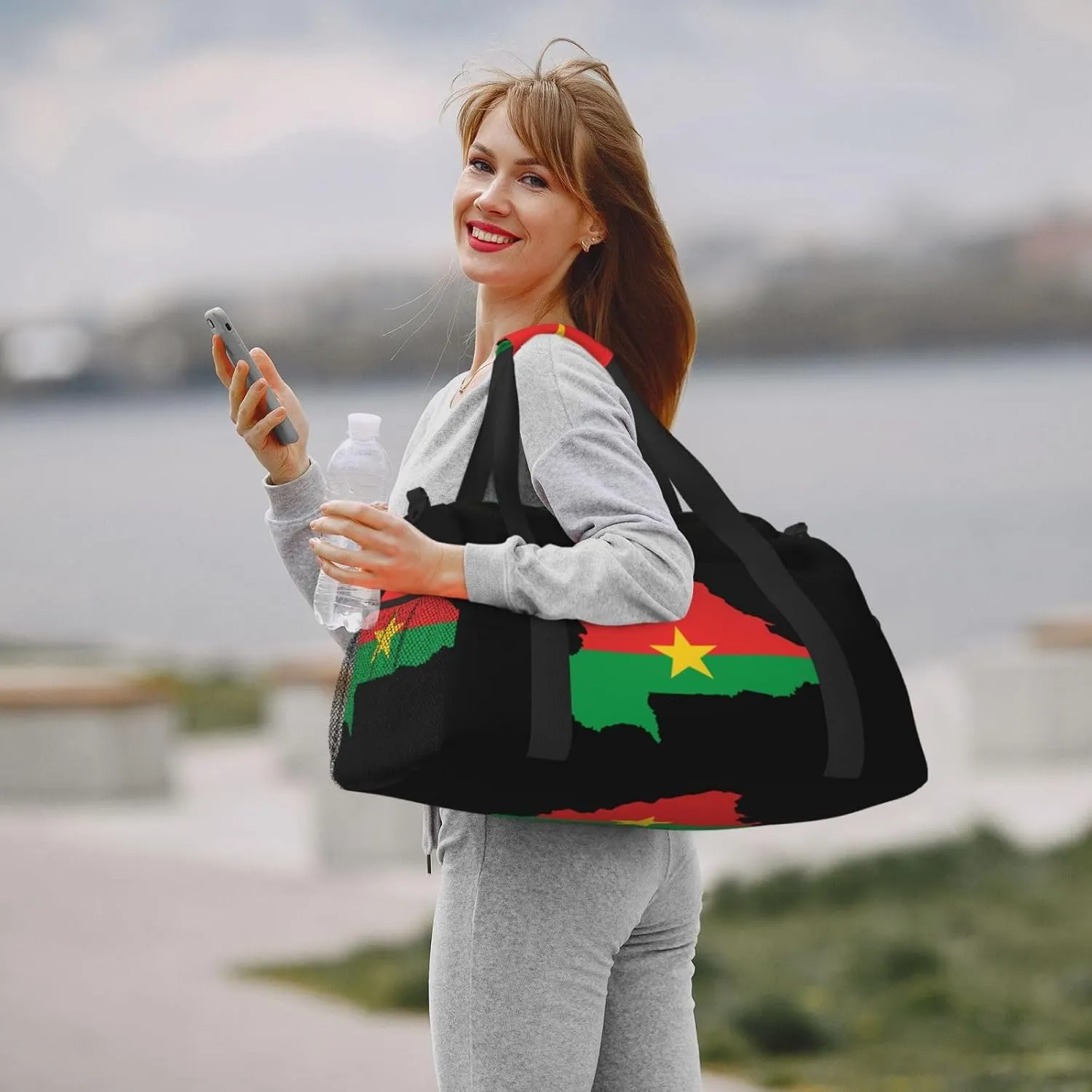Flag Of Burkina Faso Map Travel Duffel Bag Large Foldable Waterproof Overnight Bag For Beach Swim Bags Pool Sports Gym