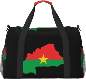 Flag Of Burkina Faso Map Travel Duffel Bag Large Foldable Waterproof Overnight Bag For Beach Swim Bags Pool Sports Gym