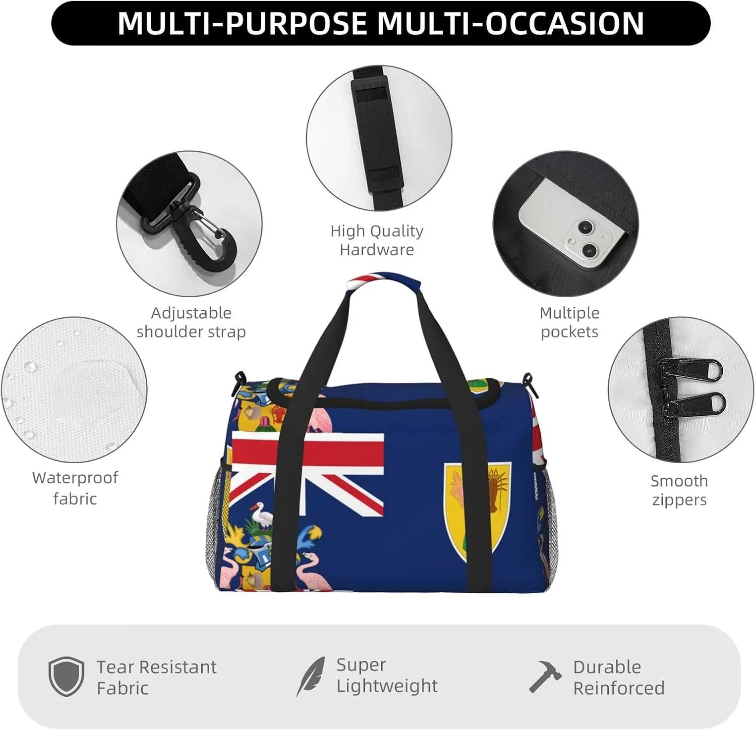 Flag Of Caicos Travel Duffel Bag Large Foldable Waterproof Overnight Bag For Beach Swim Bags Pool Sports Gym