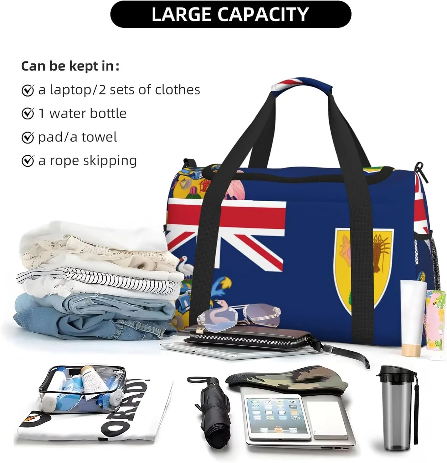 Flag Of Caicos Travel Duffel Bag Large Foldable Waterproof Overnight Bag For Beach Swim Bags Pool Sports Gym