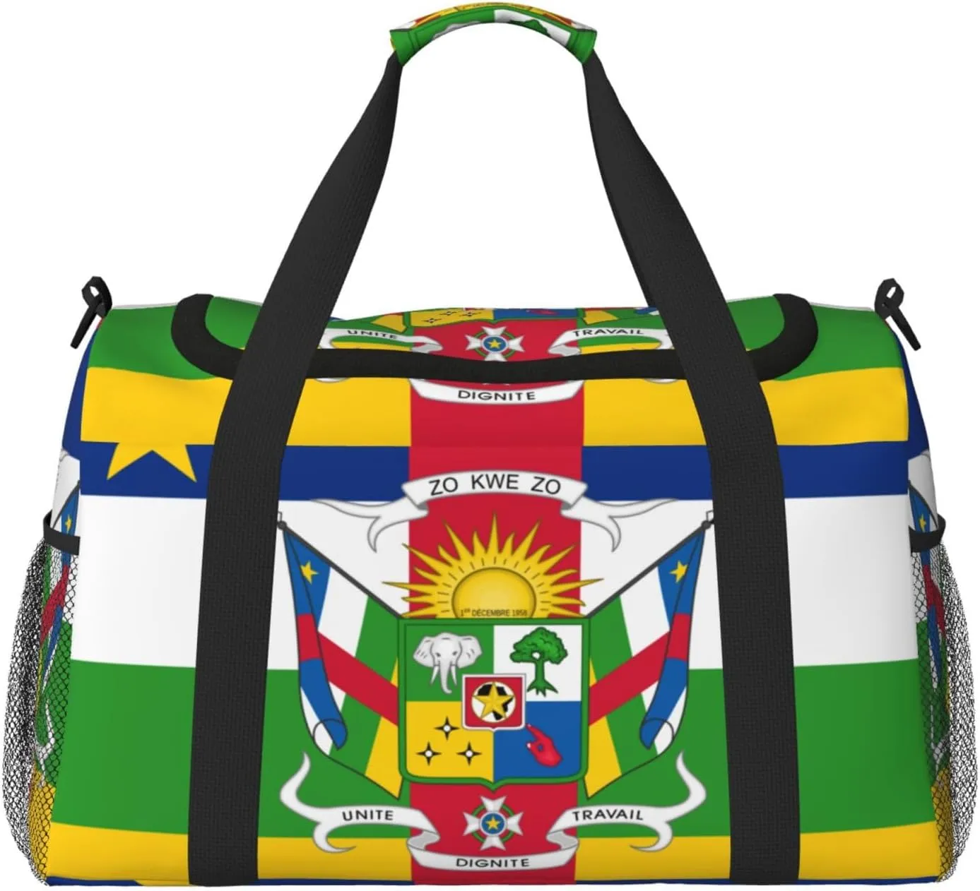 Flag Of Central African Travel Duffel Bag Large Foldable Waterproof Overnight Bag For Beach Swim Bags Pool Sports Gym