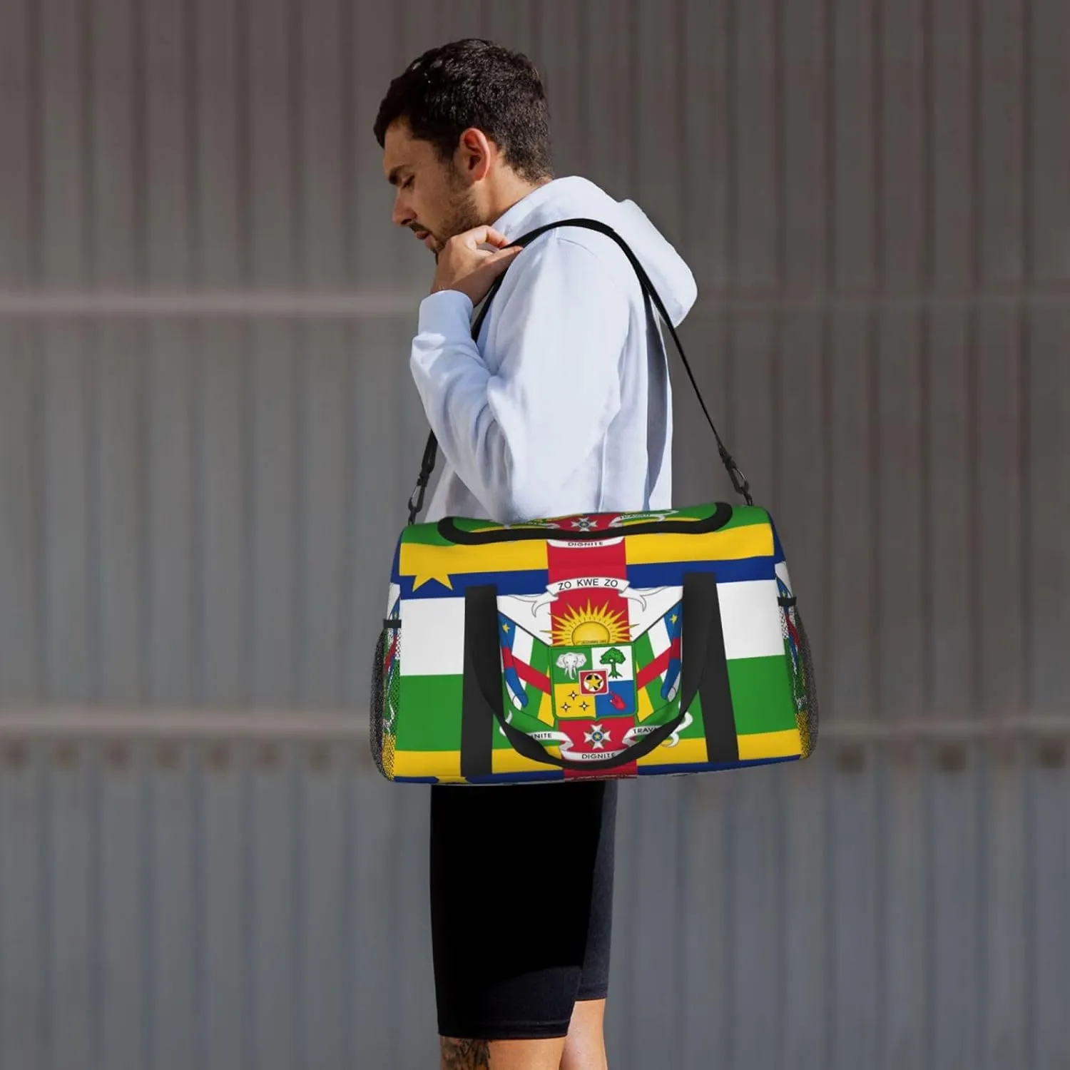 Flag Of Central African Travel Duffel Bag Large Foldable Waterproof Overnight Bag For Beach Swim Bags Pool Sports Gym