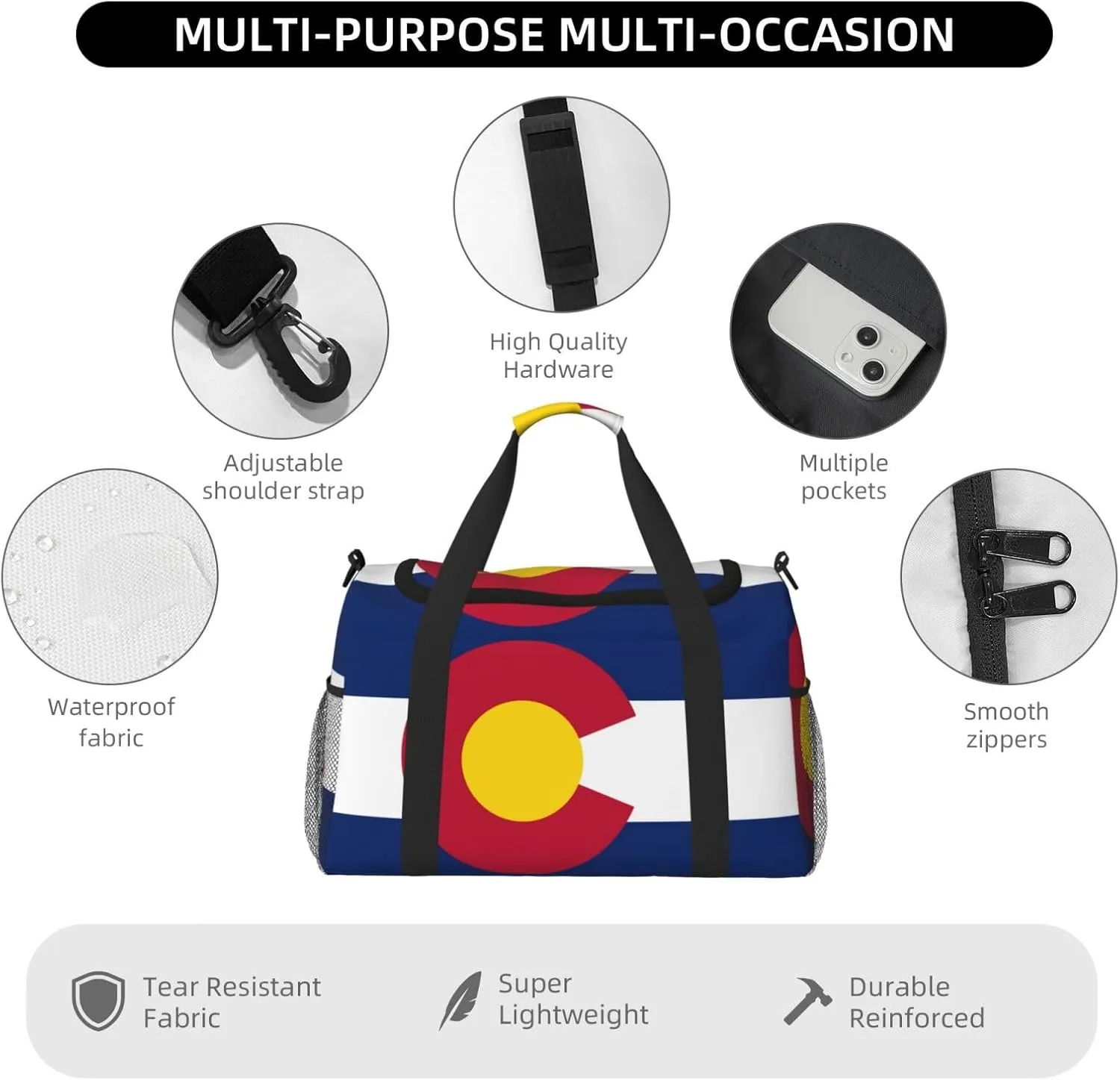 Flag Of Colorado Travel Duffel Bag Large Foldable Waterproof Overnight Bag For Beach Swim Bags Pool Sports Gym