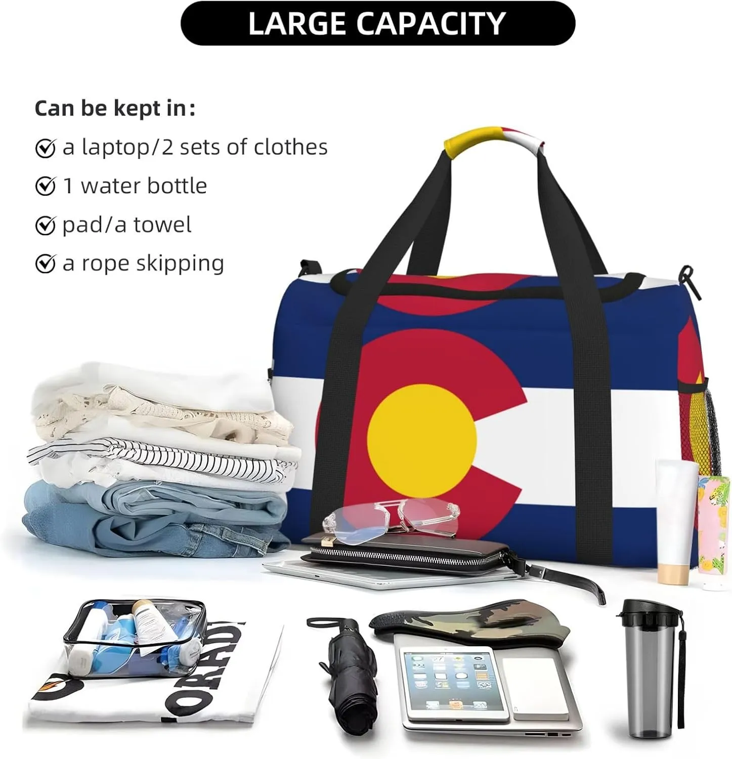 Flag Of Colorado Travel Duffel Bag Large Foldable Waterproof Overnight Bag For Beach Swim Bags Pool Sports Gym