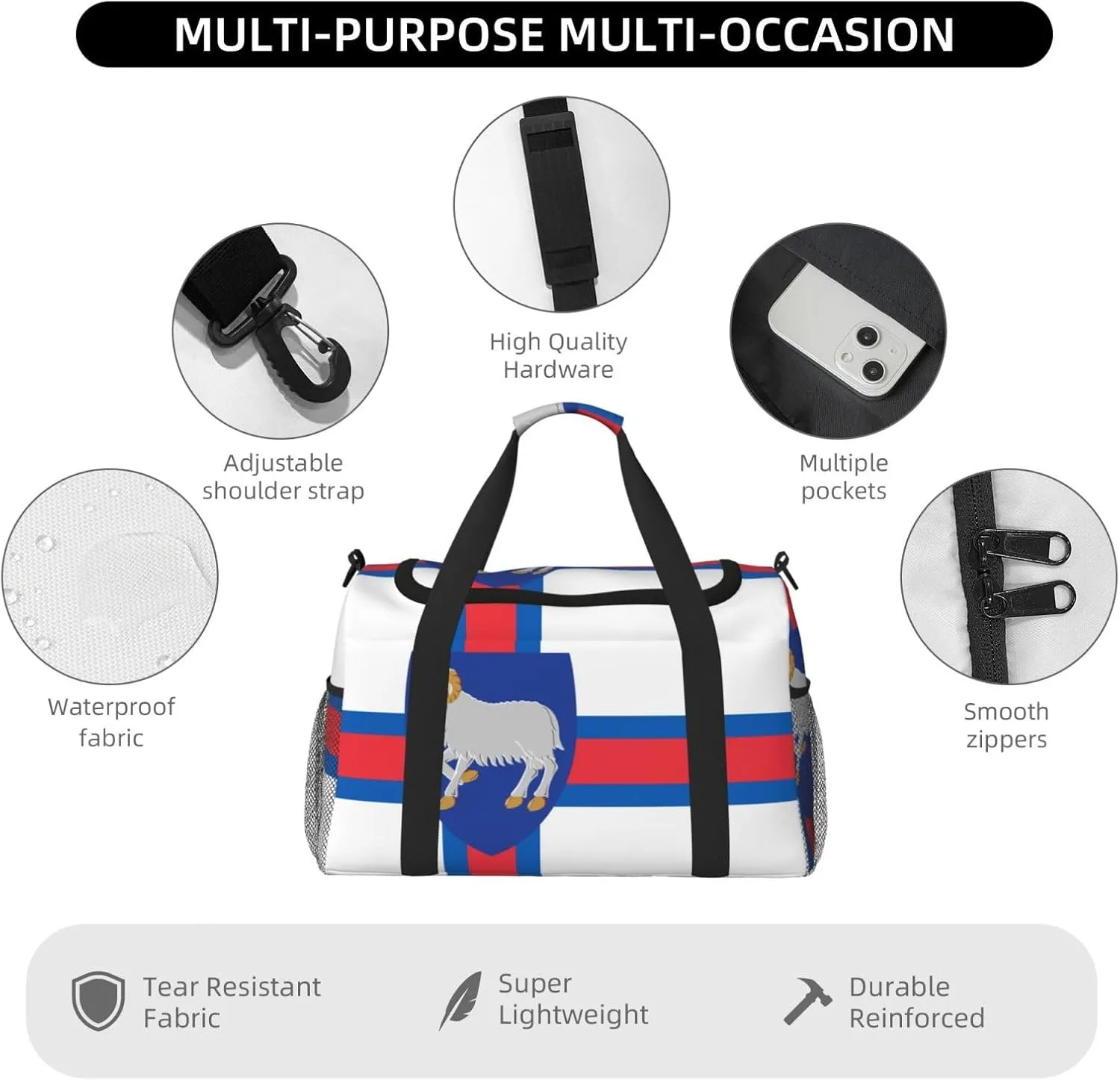 Flag Of Faroe Travel Duffel Bag Large Foldable Waterproof Overnight Bag For Beach Swim Bags Pool Sports Gym
