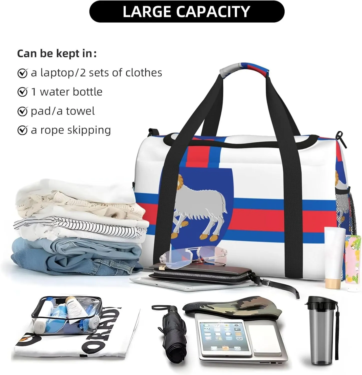 Flag Of Faroe Travel Duffel Bag Large Foldable Waterproof Overnight Bag For Beach Swim Bags Pool Sports Gym
