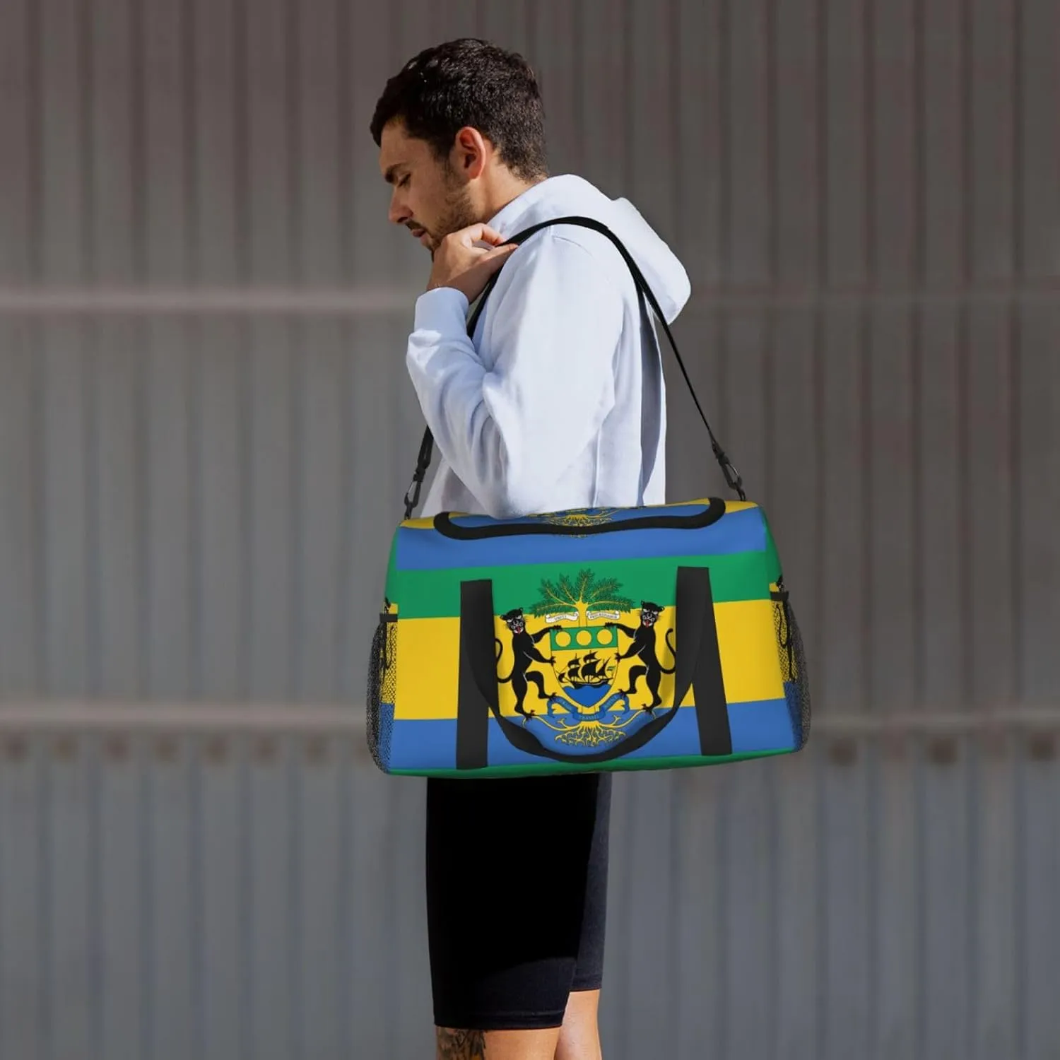 Flag Of Gabon Travel Duffel Bag Large Foldable Waterproof Overnight Bag For Beach Swim Bags Pool Sports Gym