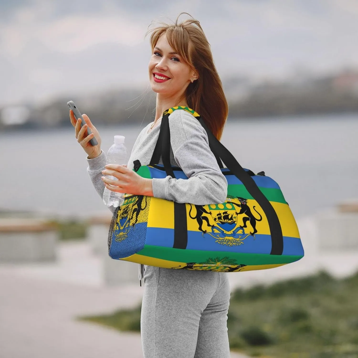 Flag Of Gabon Travel Duffel Bag Large Foldable Waterproof Overnight Bag For Beach Swim Bags Pool Sports Gym