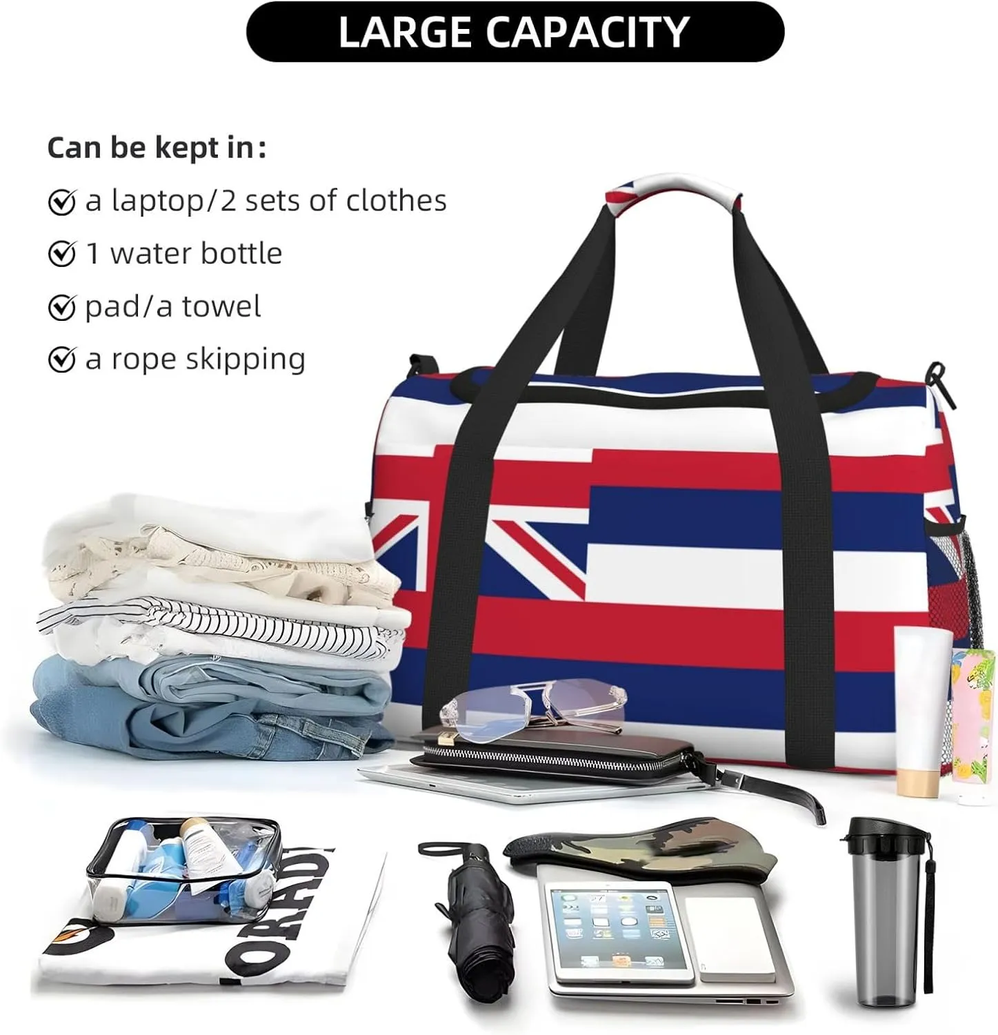 Flag Of Hawaii Travel Duffel Bag Large Foldable Waterproof Overnight Bag For Beach Swim Bags Pool Sports Gym