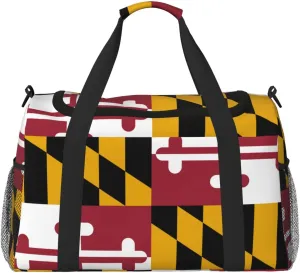 Flag Of Maryland Travel Duffel Bag Large Foldable Waterproof Overnight Bag For Beach Swim Bags Pool Sports Gym
